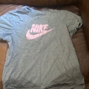 Nike Heather Gray Tee with Pink Swoosh